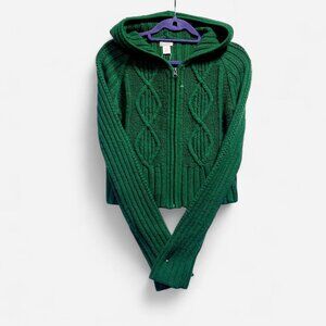 vintage cable rib chunky knit zip up hoodie sweater